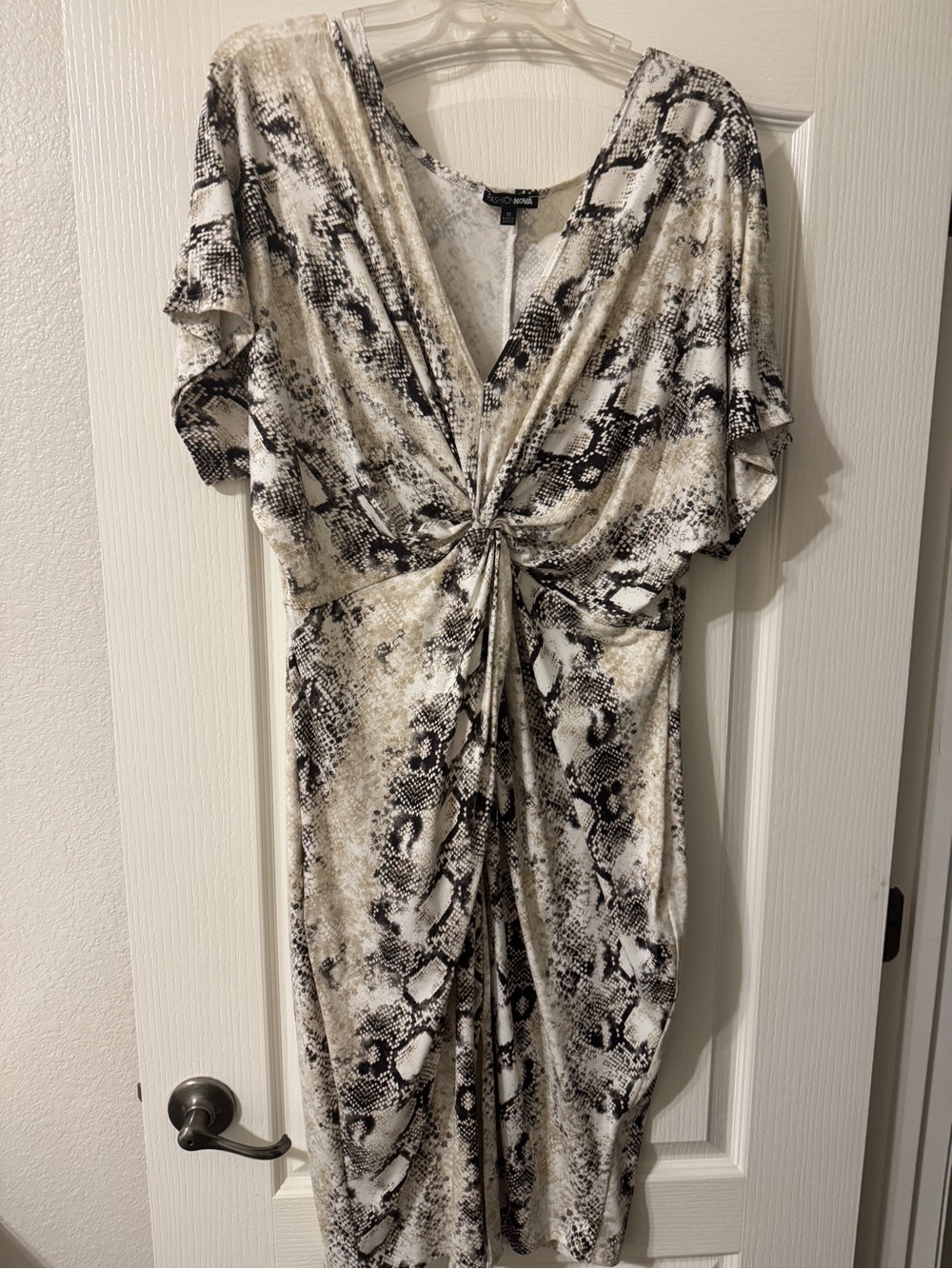 Fashion Nova Beige and Black Snake Print Midi Dress